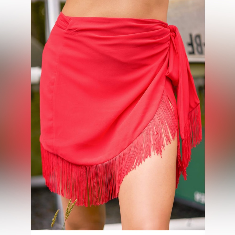 Lulu's Red Fringe Mini Skirt